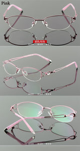 Metel Alloy  Eyeglasses Half Rim Optical Frame Prescription Women Spectacle Reading Myopia Flower Eye Glasses Purple Blue  52223