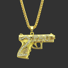 Load image into Gallery viewer, Revolver Uzi Gun Pendant Necklaces Women Men Hip Hop Jewelry Steampunk Bling Rhinestone Gold Long Chain Necklace