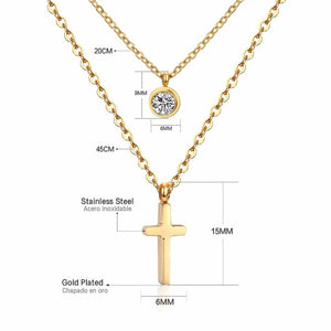 LUXUKISSKIDS CZ Choker Gold Necklace Set Stainless Steel Chain Pendants Necklaces Set For Men Women Girls Cross Pendant Jewelry