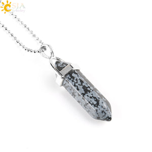 Real Raw Pink Purple Gem Crystal Necklace Hexagonal Bullet Reiki Chakra Natural Stone Necklace Pendant Women Jewelry E056