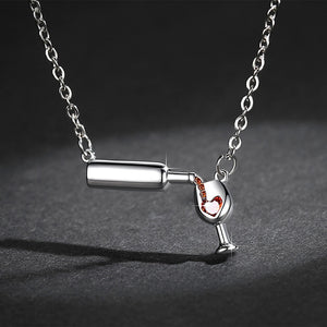 Fashion Surgical Steel Cubic Zirconia Necklace Wine Necklace Unique Design  Women's   Wine Glass  Necklace & Pendant