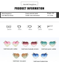 Load image into Gallery viewer, Ladies Heart Shaped Sunglasses metal Women Brand Designer Fashion Rimless LOVE Clear Ocean Lenses Sun Glasses Oculos UV400