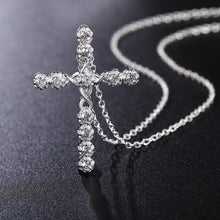 Carica l&#39;immagine nel visualizzatore di Gallery, collana color argento gioielli donna moda matrimonio Croce cristallo CZ Collana pendente in pietra zircone regalo di Natale n296 