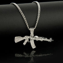 Load image into Gallery viewer, Revolver Uzi Gun Pendant Necklaces Women Men Hip Hop Jewelry Steampunk Bling Rhinestone Gold Long Chain Necklace