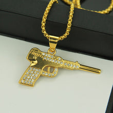 Load image into Gallery viewer, Revolver Uzi Gun Pendant Necklaces Women Men Hip Hop Jewelry Steampunk Bling Rhinestone Gold Long Chain Necklace