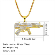 Load image into Gallery viewer, Revolver Uzi Gun Pendant Necklaces Women Men Hip Hop Jewelry Steampunk Bling Rhinestone Gold Long Chain Necklace