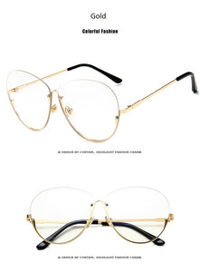 Fashion Half Frame Round Glasses Women Transparent Vintage Large Eyeglasses Gold Frames Clear Lens Glasses Men Lady Eyewear