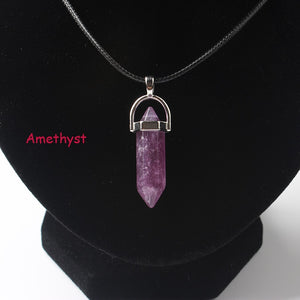 Hexagonal Column Necklaces Natural Crystal Pendants Stone Pendant Leather Chains Necklace For Women Fashion Jewelry
