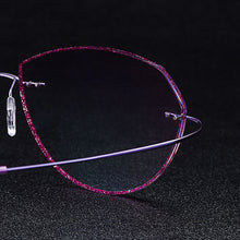 Load image into Gallery viewer, Gmei Optical Classic Ultra-light Purple Titanium Alloy Women Rimless Glasses Frame With Gradient Purple Tint Plano Lenses T80897