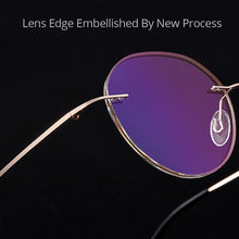Carica l&#39;immagine nel visualizzatore di Gallery, Gmei Optical Golden Titanium Alloy Rimless Women Glasses Frame Gradient Tinted Plano Lenses Coloured Border Men&#39;s Eyewear Q90020