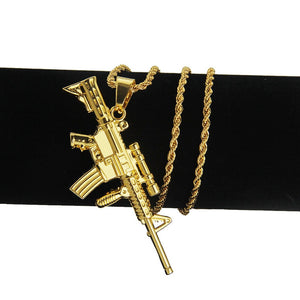 Revolver Uzi Gun Pendant Necklaces Women Men Hip Hop Jewelry Steampunk Bling Rhinestone Gold Long Chain Necklace