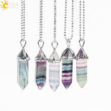 Carica l&#39;immagine nel visualizzatore di Gallery, Real Raw Pink Purple Gem Crystal Necklace Hexagonal Bullet Reiki Chakra Natural Stone Necklace Pendant Women Jewelry E056