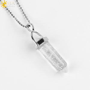 Real Raw Pink Purple Gem Crystal Necklace Hexagonal Bullet Reiki Chakra Natural Stone Necklace Pendant Women Jewelry E056