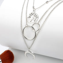 Load image into Gallery viewer, Boho Silver Color Circle Map Horns Pendant Necklace for Women Long Charms Layering Necklaces Party Jewelry Collars 6941