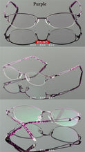 Carica l&#39;immagine nel visualizzatore di Gallery, Metel Alloy  Eyeglasses Half Rim Optical Frame Prescription Women Spectacle Reading Myopia Flower Eye Glasses Purple Blue  52223