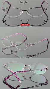 Metel Alloy  Eyeglasses Half Rim Optical Frame Prescription Women Spectacle Reading Myopia Flower Eye Glasses Purple Blue  52223
