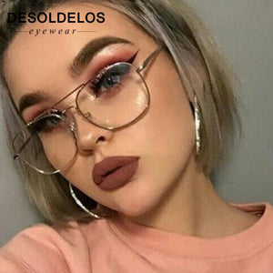 DesolDelos Vintage Gold Metal Frame Eyeglasses Mens Womens Sun glasses Retro Square Optical Lens Eyewear Nerd Clear Lens Glasses