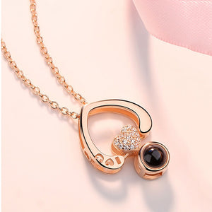 New Rose Gold 100 Languages I Love You Projection Pendant Necklace Romantic Love Memory Wedding Necklace