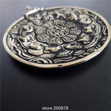 Load image into Gallery viewer, TBP072 Fine Quality Tibet Old Brass Golden JiuGong Bagua waist tag Tibetan Man Big Amulet Pendant 75mm Chinese Fengshui