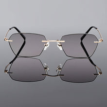 Load image into Gallery viewer, Gmei Optical Trendy Golden Titanium Alloy Men Rimless Glasses Frame With Gradient Grey Tint Plano Lenses And Black Border Q90250