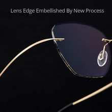 Load image into Gallery viewer, Gmei Optical Golden Titanium Alloy Men&#39;s Rimless Glasses Frame With Gradient Grey Tint Plano Lenses And Black Border Q90010