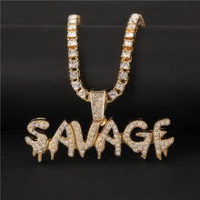 Load image into Gallery viewer, Bling Bling Savage Letter Necklace &amp; Pendant Shiny Ice Out Link Chain Necklace With Tennis Chain Choker Hip Hop Jewelry for Men