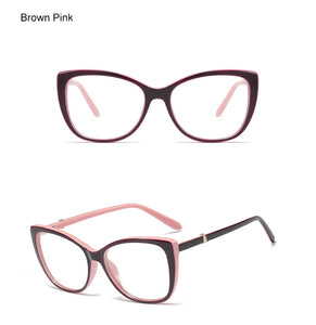 Ralferty  Luxury Eye Glasses Women Cat Eye Frame Eyeglasses TR90 Clear Lens With Spring Leg Optic Spectacle Eyewear F93331
