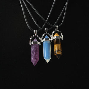 Hexagonal Column Necklaces Natural Crystal Pendants Stone Pendant Leather Chains Necklace For Women Fashion Jewelry