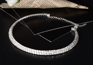 Wedding Bridal Choker Multi-lay Row Rhinestone Crystal Necklace Silver Plated Jewelry for Women Necklaces Elegant Girl Love Gift