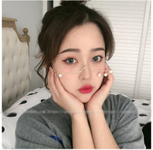 Load image into Gallery viewer, Fashion glasses women female vintage no lense glasses elegant eyeglasses frame half frame pearl chain spectacle frame unisex
