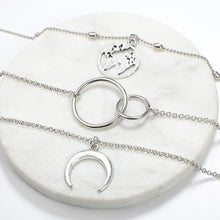 Load image into Gallery viewer, Boho Silver Color Circle Map Horns Pendant Necklace for Women Long Charms Layering Necklaces Party Jewelry Collars 6941