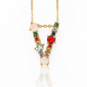 Multicolor charm Gold pendant necklace micro pave zircon initial 26 letter necklaces Couple Name necklace Christmas gift