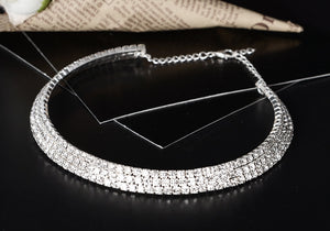Wedding Bridal Choker Multi-lay Row Rhinestone Crystal Necklace Silver Plated Jewelry for Women Necklaces Elegant Girl Love Gift