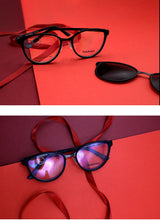Load image into Gallery viewer, clip on Cat Eye Eyewear Frames Women frame  3in1 memory core inside Polarized Magnet Clip sunglasses  women magnet frame Myopia