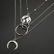 Load image into Gallery viewer, Boho Silver Color Circle Map Horns Pendant Necklace for Women Long Charms Layering Necklaces Party Jewelry Collars 6941