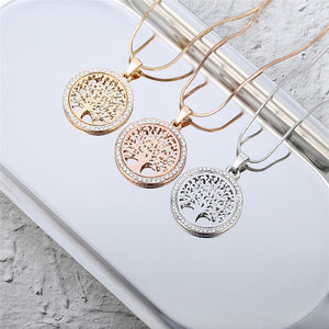 Tree of Life Crystal Round Small Pendant Necklace Gold Silver Color Bijoux Collier Elegant Women Jewelry Gifts