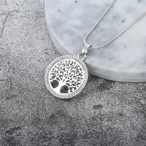 Tree of Life Crystal Round Small Pendant Necklace Gold Silver Color Bijoux Collier Elegant Women Jewelry Gifts