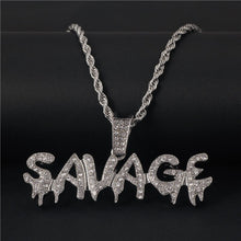 Load image into Gallery viewer, Bling Bling Savage Letter Necklace &amp; Pendant Shiny Ice Out Link Chain Necklace With Tennis Chain Choker Hip Hop Jewelry for Men