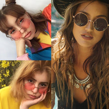 Carica l&#39;immagine nel visualizzatore di Gallery, Occhiali da sole rotondi retrò hippie Metal Lennon da donna Occhiali da sole rotondi con lenti colorate circolari con montatura in metallo Stile super hippie chic