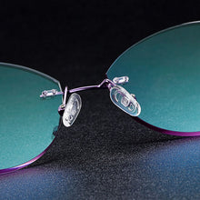 Load image into Gallery viewer, Gmei Optical Stylish Alloy Women Rimless Glasses Frame With Diamond Trimming Cut Gradient Purple Tinted Plano Lenses Z2870