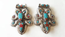Load image into Gallery viewer, TBP699 Tibetan Dragon Amulet Copper Inlaid Big Pendants Double Dragons