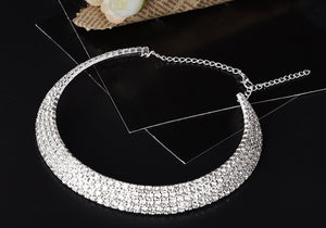 Wedding Bridal Choker Multi-lay Row Rhinestone Crystal Necklace Silver Plated Jewelry for Women Necklaces Elegant Girl Love Gift