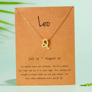 12 Constellation Pendant Gold Necklace Jewelry Choker Necklace Zodiac Sign Charm Necklace Birthday Gift Wish Card for Women Girl