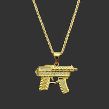Load image into Gallery viewer, Revolver Uzi Gun Pendant Necklaces Women Men Hip Hop Jewelry Steampunk Bling Rhinestone Gold Long Chain Necklace