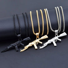 Load image into Gallery viewer, Revolver Uzi Gun Pendant Necklaces Women Men Hip Hop Jewelry Steampunk Bling Rhinestone Gold Long Chain Necklace