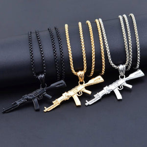 Revolver Uzi Gun Pendant Necklaces Women Men Hip Hop Jewelry Steampunk Bling Rhinestone Gold Long Chain Necklace