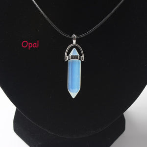 Hexagonal Column Necklaces Natural Crystal Pendants Stone Pendant Leather Chains Necklace For Women Fashion Jewelry