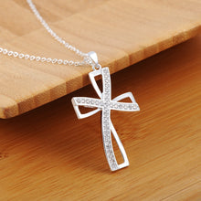 Carica l&#39;immagine nel visualizzatore di Gallery, collana color argento gioielli donna moda matrimonio Croce cristallo CZ Collana pendente in pietra zircone regalo di Natale n296 