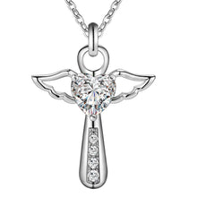 Carica l&#39;immagine nel visualizzatore di Gallery, collana color argento gioielli donna moda matrimonio Croce cristallo CZ Collana pendente in pietra zircone regalo di Natale n296 