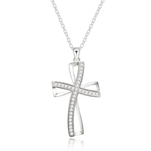 Carica l&#39;immagine nel visualizzatore di Gallery, collana color argento gioielli donna moda matrimonio Croce cristallo CZ Collana pendente in pietra zircone regalo di Natale n296 